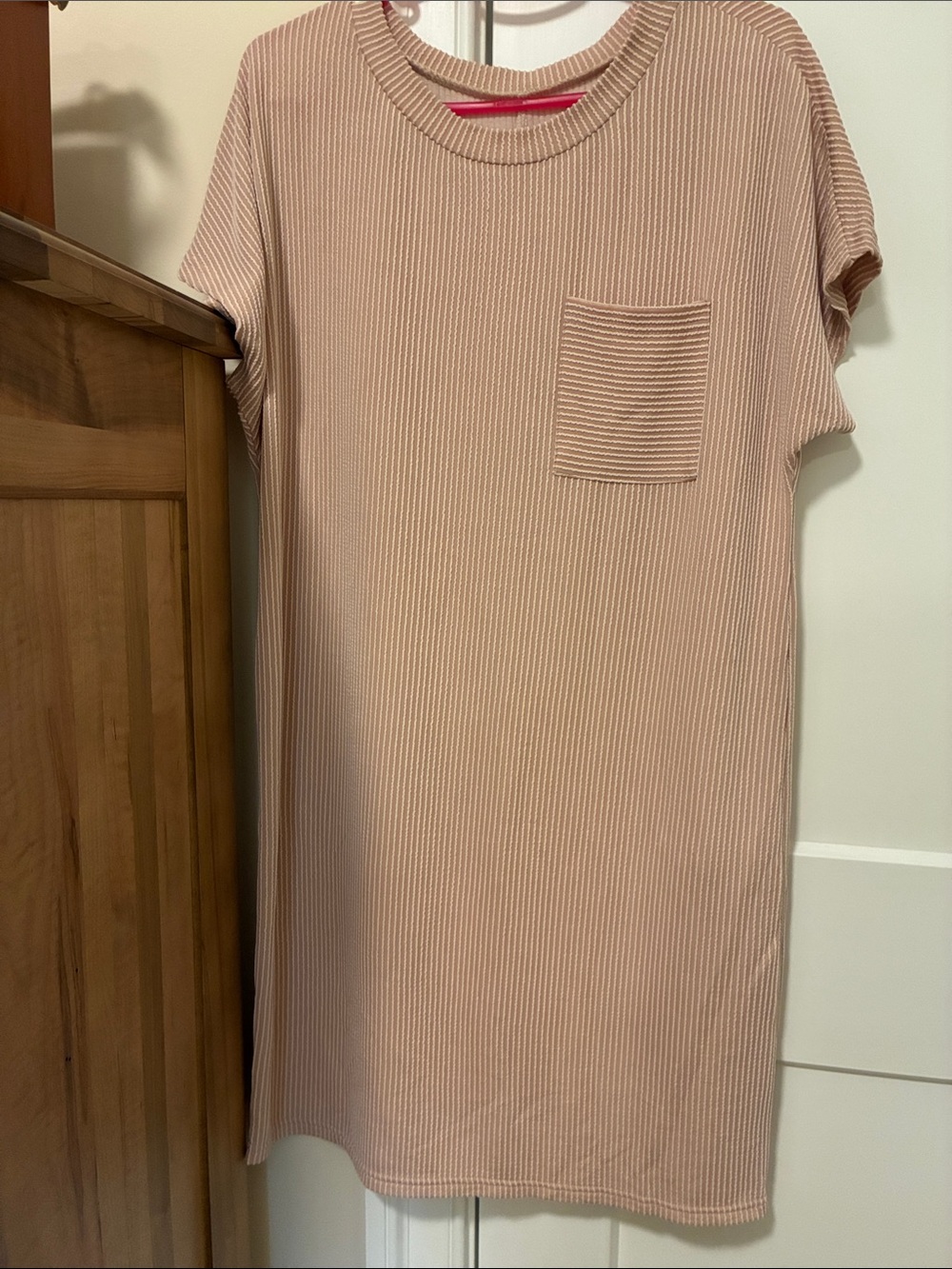 Ribbed Midi Dress with Chest Pocket in Blush Pink